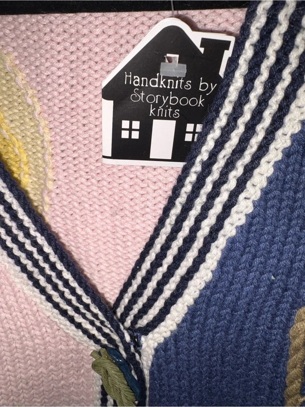 Storybook Knits Coastal Lighthouse Button-Front Cardigan - Blue, Pink & Cream